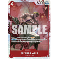 One Piece Card Game ST-21 Charakterkarte Roronoa Zoro mit Schwertern vor rotem Hintergrund