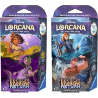 Zwei Disney Lorcana Ursula&rsquo;s Return Starter Decks nebeneinander &ndash; links mit Mirabel und Bruno aus Encanto (Amber &amp; Amethyst), rechts mit Anna und Hercules (Sapphire &amp; Steel).