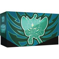 Schr&auml;gansicht der geschlossenen Top-Trainer-Box &bdquo;Maskerade im Zwielicht&ldquo; mit Fokus auf das Ogerpon-Design.