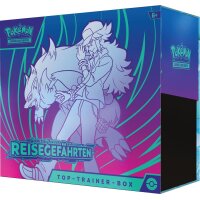 Seitliche R&uuml;ckansicht der Pok&eacute;mon Top-Trainer-Box mit Zoroark und N, Pok&eacute;mon-Logo auf der Seite.