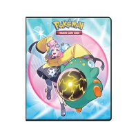 Vorderseite des Pok&eacute;mon 9-Pocket PRO-Binders mit Iono und Voltula auf blau-pinkem Hintergrund mit Pok&eacute;mon-Logo.