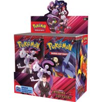 Seitliche Perspektive des Displays mit den Boosterpacks von &bdquo;Karmesin &amp; Purpur &ndash; Ewige Rivalen&ldquo;, gezeigt werden unter anderem Ho-Oh und Knakrack.
