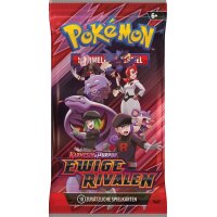 Boosterpack mit mehreren Mitgliedern von Team Rocket und ihren Pok&eacute;mon wie Arbok, Smogmog und Rattfratz, im Design von &bdquo;Ewige Rivalen&ldquo;.