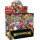 Präsentationsdisplay der Pokémon TCG-Serie „Mega-Entwicklung“ mit Mega-Lucario als zentrales Motiv auf dem Aufsteller und Boosterpacks mit Mega-Guardevoir und Mega-Lucario im Vordergrund.