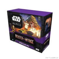 R&uuml;ckansicht der Star Wars&trade;: Unlimited Prerelease-Box Meister der Intrige mit Palpatine-Illustration.