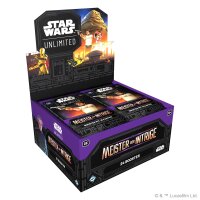 Star Wars&trade;: Unlimited Booster-Display Meister der Intrige (deutsch) mit 24 Boostern und Artwork von Han, Leia und Jabba.