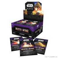 Booster-Display Meister der Intrige mit drei ge&ouml;ffneten Boosterpacks in Vorderansicht.