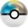 Pokémon TCG Mondball Tin mit blau-goldenem Design und weißer Unterseite, glänzende Pokéball-Sammeldose für Boosterpacks.