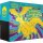 Top-Trainer-Box „Mega-Entwicklung: Erhabene Helden“ mit gelbem Dragoran-Design vor buntem Pop-Art-Hintergrund.