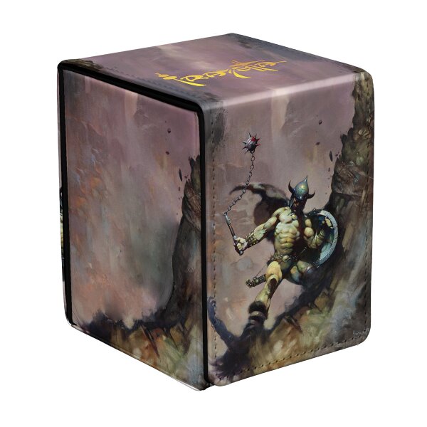 Ultra PRO Deck Box mit Frank Frazetta Artwork eines muskulösen Kriegers mit Streitkolben und Schild vor felsigem Hintergrund.