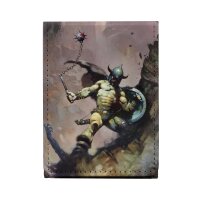 Vorderseite der Ultra PRO Deck Box mit Frank Frazetta Illustration eines Kriegers, der mit Streitkolben und Schild in den Kampf springt.