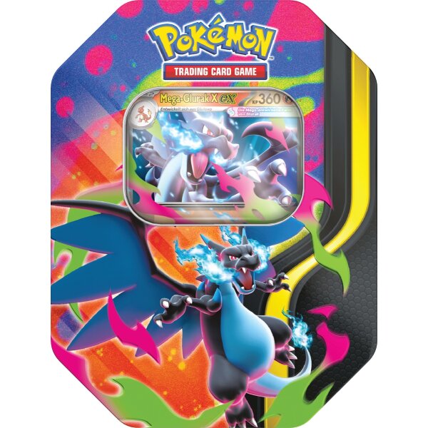 Vorderseite der Pokémon Mega-Entwicklung Tin-Box...