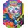 Vorderseite der Pokémon Mega-Entwicklung Tin-Box mit Mega-Glurak X, farbenfrohem Hintergrund und sichtbarer Mega-Glurak-X-ex-Promokarte im Fenster.