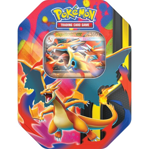 Vorderseite der Pokémon Mega-Entwicklung Tin-Box...