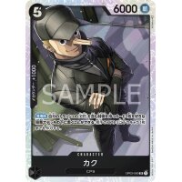 One Piece Card Game Karte Kaku OP03-080 SR in schwarzer Kleidung und heller Kartenumrandung.