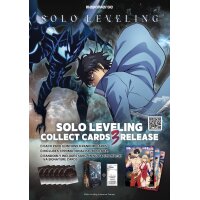 Solo Leveling Collect Cards 3 Release &ndash; Key Visual/Poster mit Sung Jinwoo und Schattenmonster, Produktabbildungen und Hinweisen zu Pack-Inhalt/Promotion-Pack.