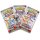 Drei Boosterpacks der Pokémon Karmesin & Purpur Erweiterung „Prismatische Entwicklungen“ mit verschiedenen Evoli-Entwicklungen auf dem Cover.