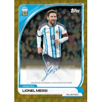 Lionel Messi signierte Argentinien-Autogrammkarte im goldenen Parallel-Design, nummeriert 1/1.