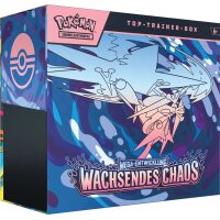 Pok&eacute;mon Top-Trainer-Box &bdquo;Mega-Entwicklung &ndash; Wachsendes Chaos&ldquo; &ndash; Box schr&auml;g von vorn mit Greninja-Motiv (Blau/Pink-Design)