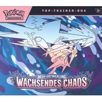 Frontansicht der Pok&eacute;mon Top-Trainer-Box &bdquo;Mega-Entwicklung &ndash; Wachsendes Chaos&ldquo; mit Greninja-Grafik und Set-Logo