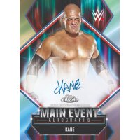 Signierte Beispielkarte der Topps Chrome WWE 2026 Trading Cards mit Kane aus der Main Event Autographs Serie.
