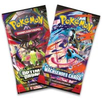 Zwei Pok&eacute;mon Boosterpacks aus Mega-Entwicklung mit Optimale Ordnung und Wachsendes Chaos.