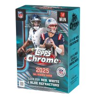 Verschlossene Topps Chrome NFL 2025 Box mit Cam Ward und...