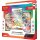 Schrägansicht der Pokémon Erste Partner Illustrations-Kollektion Serie 2 mit drei Promokarten und Boostern.