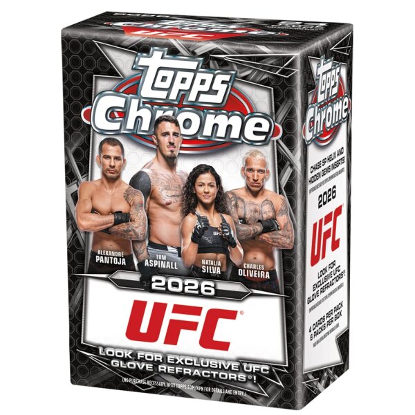 2026 Topps Chrome UFC Value Box mit vier Kämpfern...