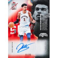 Topps Signature Class Rookie-Autogrammkarte eines Spurs-Spielers im rot-schwarzen Layout.
