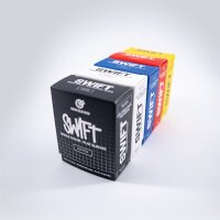 Schr&auml;g aufgereihte GEM.ELEVEN SWIFT Play Sleeves Boxen in f&uuml;nf Farben.