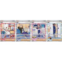 Vier Trainer-Special-Art-Karten aus Pok&eacute;mon CSV9.5 mit vollfl&auml;chigen Charakterillustrationen.