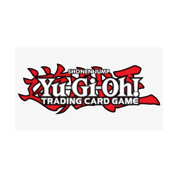 Shonen Jump Yu-Gi-Oh! Trading Card Game Logo in Rot, Weiß und Schwarz auf hellem Hintergrund.