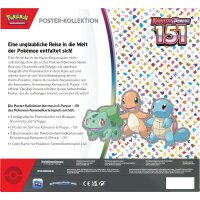 R&uuml;ckseite der Pok&eacute;mon 151 Poster-Kollektion mit Produktbeschreibung, Inhalt und Starter-Pok&eacute;mon