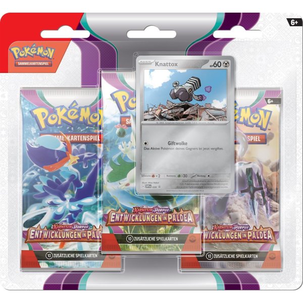 Pokemon KP02 Entwicklungen in Paldea: Knattox 3-Pack Blister DE Karmesin und Purpur