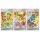 Pokémon 30th Anniversary Kartenaufsteller mit Endivie, Feurigel und Karnimani Promo-Karten.