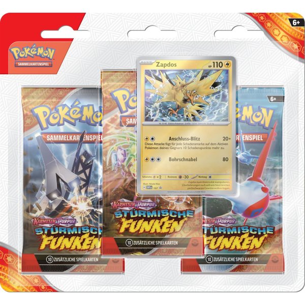 Pokémon Karmesin & Purpur 8 - Stürmische Funken - 3-Pack-Blister Zapdos