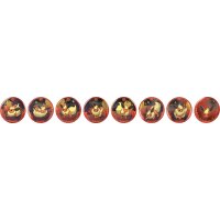Acht runde Flareon Badge-Motive aus dem Pok&eacute;mon Terastal Gathering Sammelset.