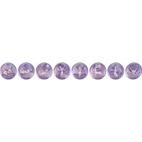 Acht runde Espeon Badge-Motive aus dem Pok&eacute;mon Terastal Gathering Sammelset.