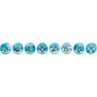 Acht runde Glaceon Badge-Motive aus dem Pok&eacute;mon Terastal Gathering Sammelset.