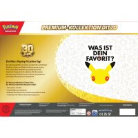 R&uuml;ckseite der Pok&eacute;mon 30 Jahre Premium-Kollektion Ditto mit Produktbeschreibung und Inhalts&uuml;bersicht