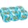 Sechs blaue Schadensmarken-Würfel mit goldenen Zahlen aus der Pokémon 30 Jahre Ultra-Premium-Kollektion