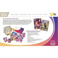 Produkt&uuml;bersicht der Pok&eacute;mon 30 Jahre Ultra-Premium-Kollektion Nacht mit Inhalt und Promokarten