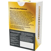 R&uuml;ckseite des Pok&eacute;mon 30 Jahre Boosterbundles mit Produktbeschreibung und Inhaltsangaben