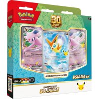 Pok&eacute;mon 30 Jahre Kampfdeck Psiana-ex in schr&auml;ger Ansicht mit Psiana-ex und Victini
