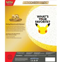 R&uuml;ckseite der Pok&eacute;mon 30th Celebration Binder Collection mit englischer Produktbeschreibung