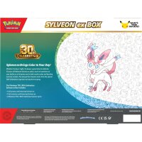 R&uuml;ckseite der Pok&eacute;mon 30th Celebration Sylveon ex Box mit englischer Produktbeschreibung
