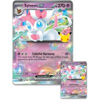 &Uuml;bergro&szlig;e und regul&auml;re Sylveon ex Promokarte aus der Pok&eacute;mon 30th Celebration Box