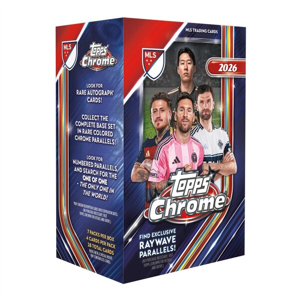 Topps MLS Chrome 2026 Value Box mit 7 Packs, 4 Karten pro...