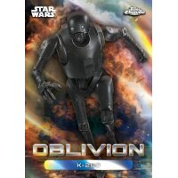 Topps Star Wars Chrome 2026 Sammelkarte mit schwarzem Droiden vor explosionsartigem Hintergrund